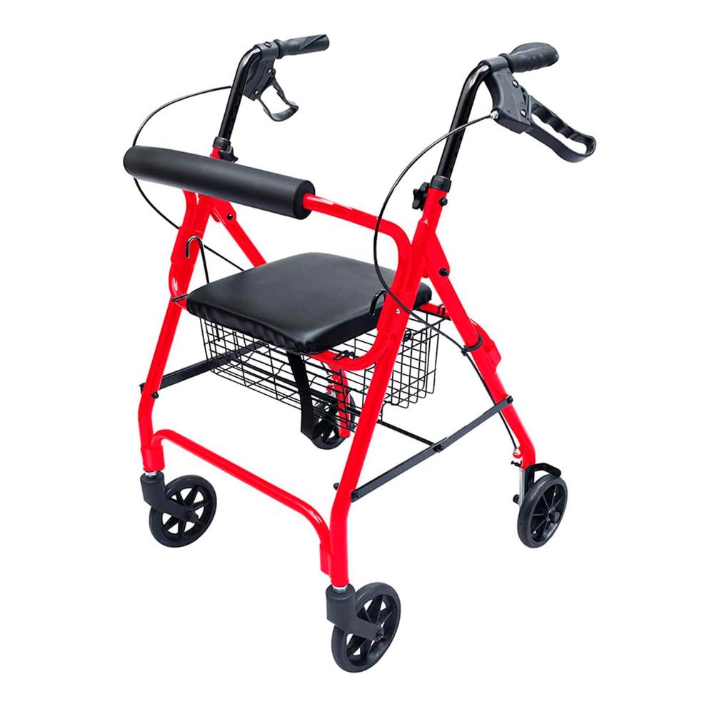 Andador Adulto Ortopédico Plegable C/ruedas Frenos Asiento - Rojo