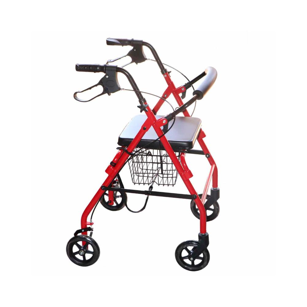 Andador Adulto Ortopédico Plegable C/ruedas Frenos Asiento - Rojo