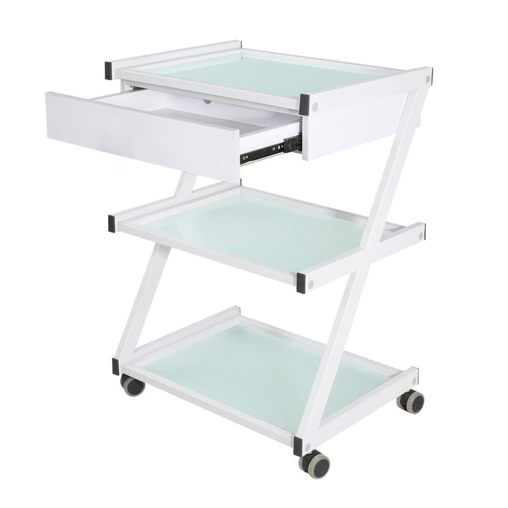 Mesa Auxiliar Centro Estética 3 niveles con cajón de madera
