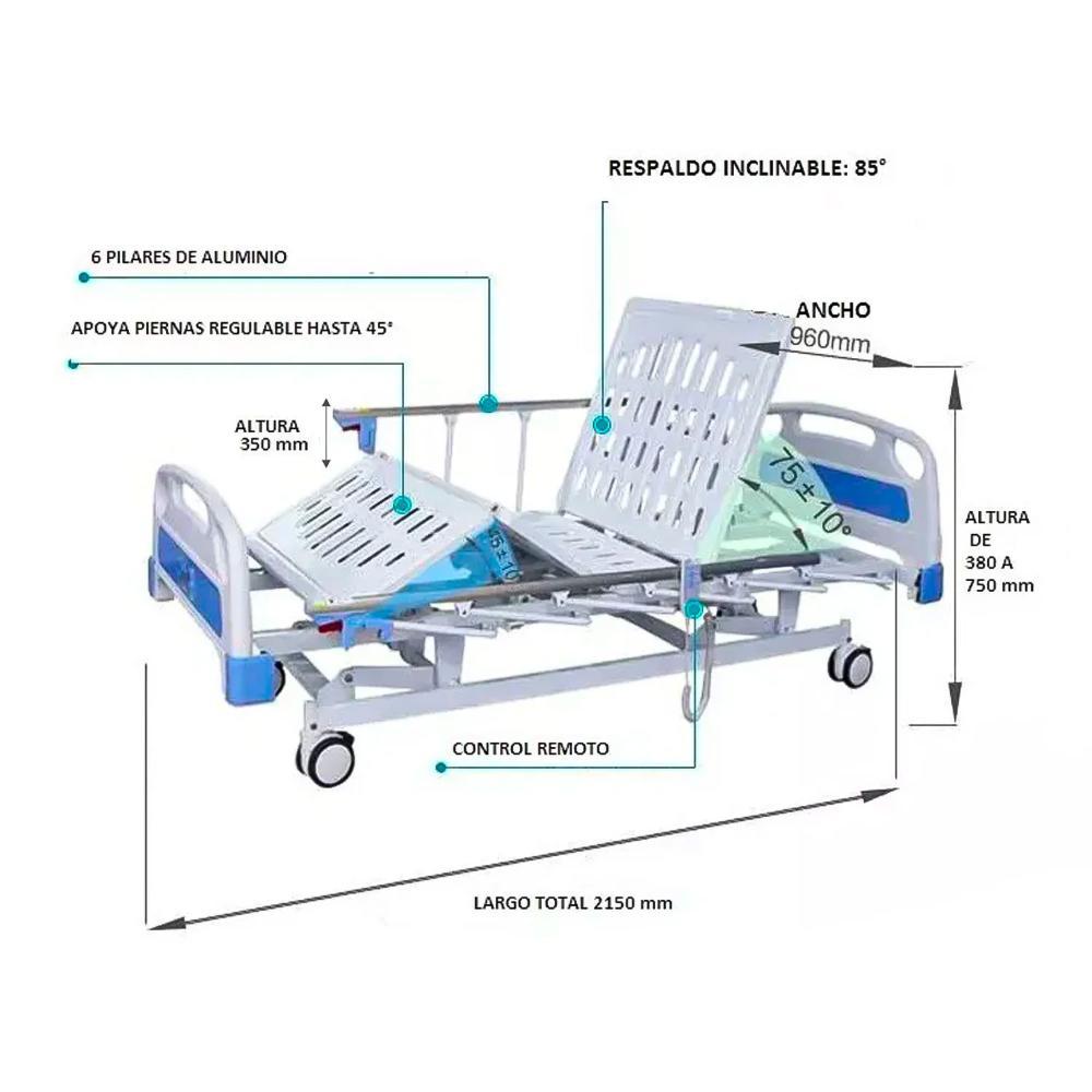 Catre Clínico Eléctrico 4 Posiciones Modelo Hospitalario + Colchón - Blanco