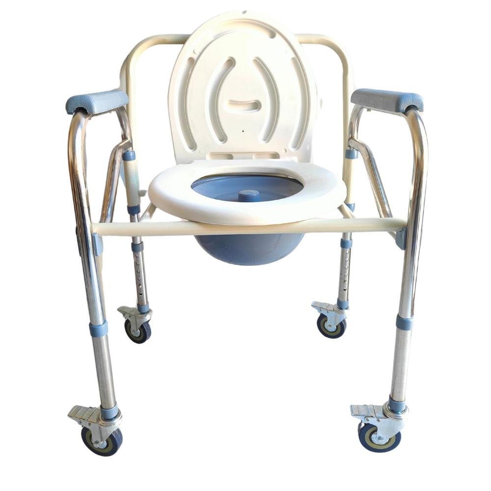 Baño Wc Inodoro Portátil Con Ruedas Silla Plegable - Blanco