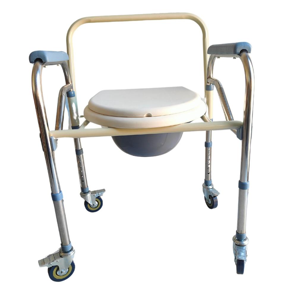 Baño Wc Inodoro Portátil Con Ruedas Silla Plegable - Blanco